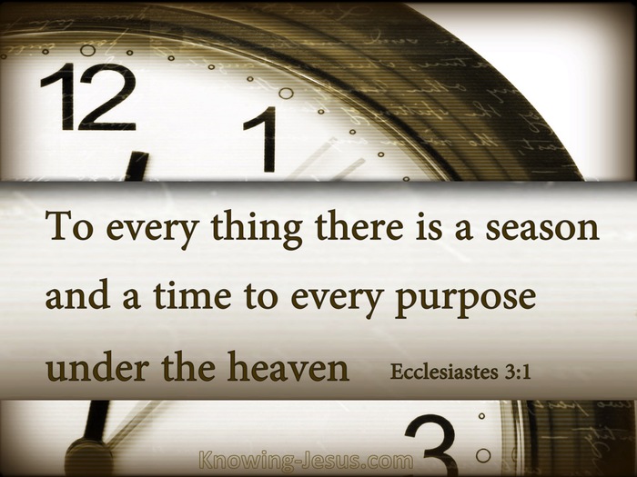 Ecclesiastes 3:1-11 There is a time for everything, and a season for every  activity under the heavens: a time to be born and a time to die, a time to  plant and